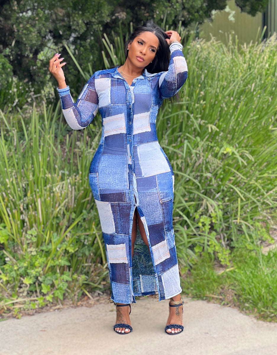 let me be denim patchwork shirt dress AKIRA Patchwork Plaid Denim Mini Dress